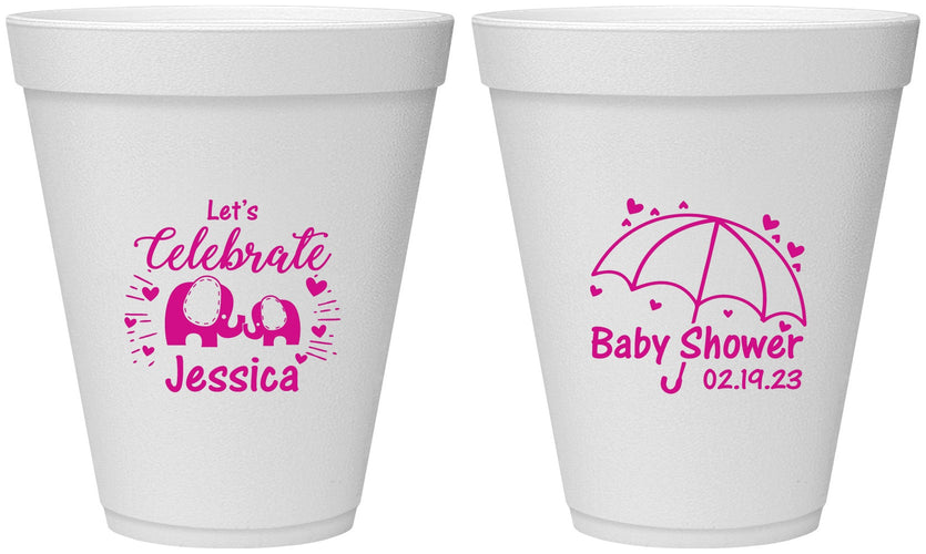 Personalized Baby Shower 12 oz Foam Cups - Elephant Lets Celebrate | 90058