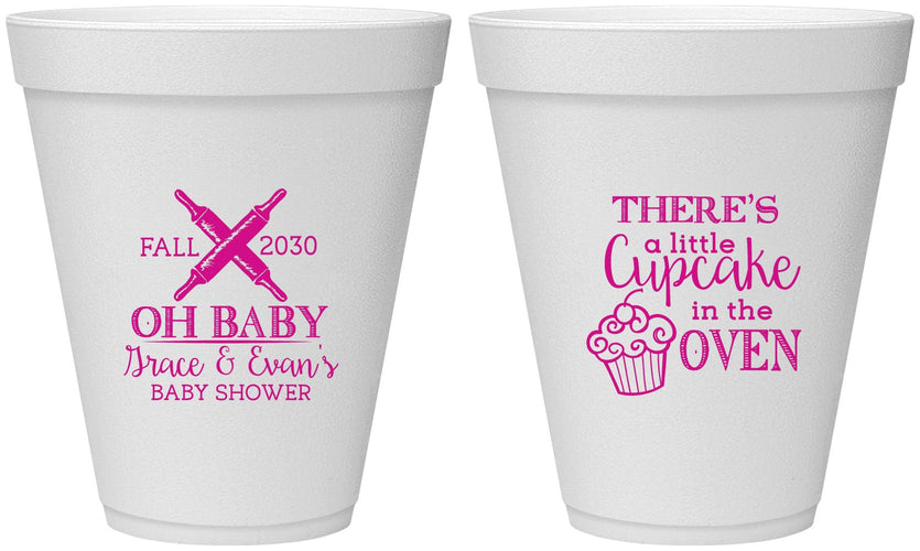Personalized Baby Shower 12 oz Foam Cups - Cupcake In The Oven | 90059