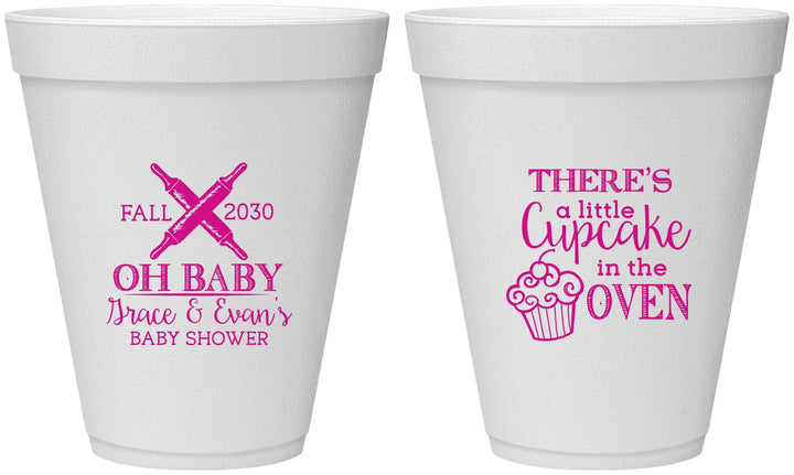 Personalized Baby Shower 12 oz Foam Cups - Cupcake In The Oven | 90059