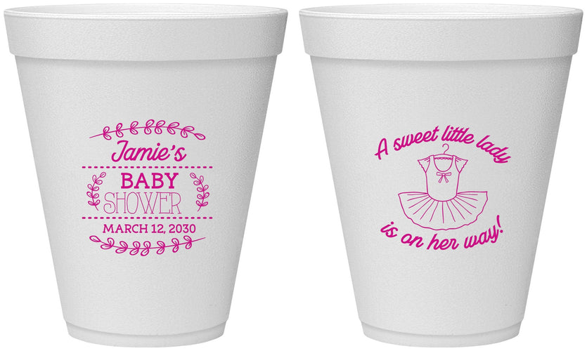 Personalized Baby Shower 12 oz Foam Cups - Sweet Little Lady | 90061