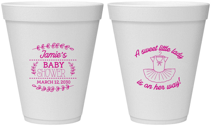 Personalized Baby Shower 12 oz Foam Cups - Sweet Little Lady | 90061