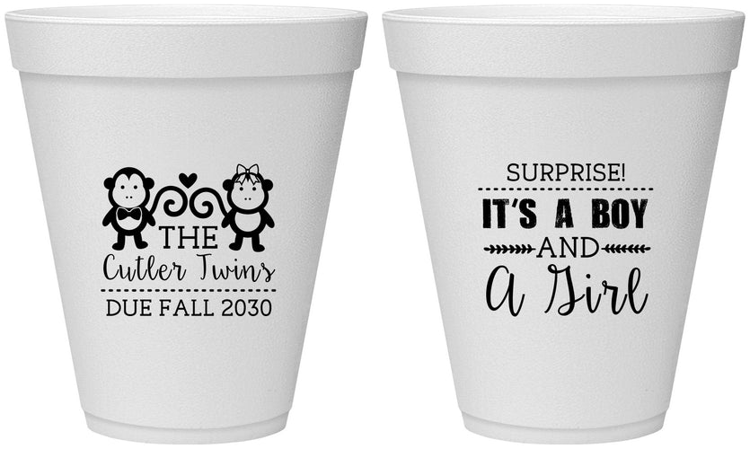 Personalized Baby Shower 12 oz Foam Cups - Gender Reveal Boy Or Girl | 90063