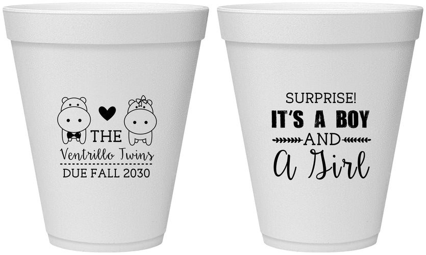 Personalized Baby Shower 12 oz Foam Cups - Gender Reveal Boy Or Girl | 90064