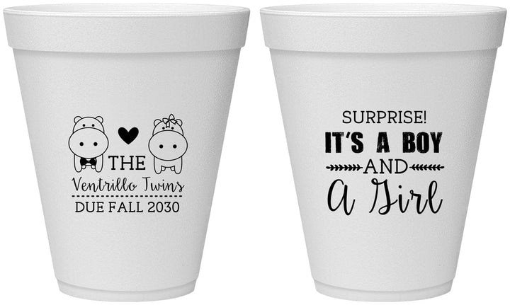 Personalized Baby Shower 12 oz Foam Cups - Gender Reveal Boy Or Girl | 90064