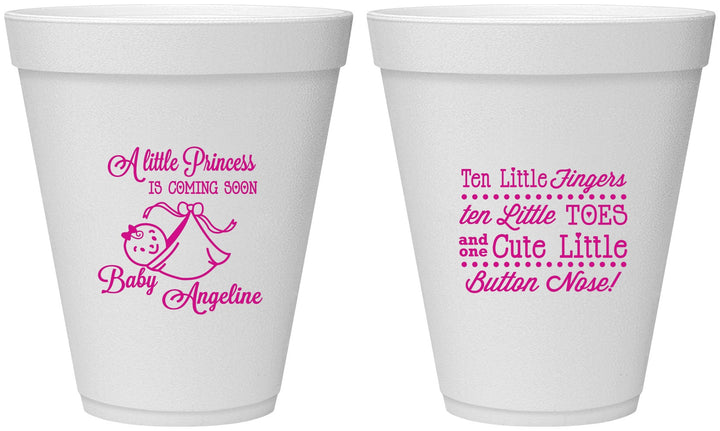 Personalized Baby Shower 12 oz Foam Cups - Little Princess | 90066