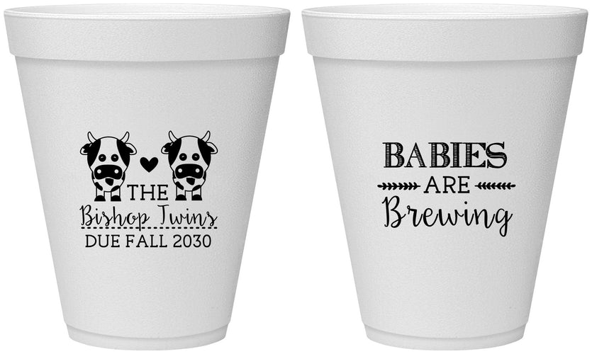 Personalized Baby Shower 12 oz Foam Cups - Twins Baby Cows | 90072