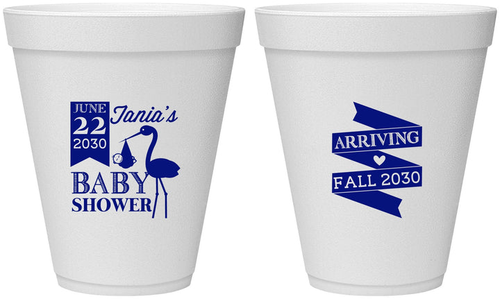 Personalized Baby Shower 12 oz Foam Cups - Stork | 90073