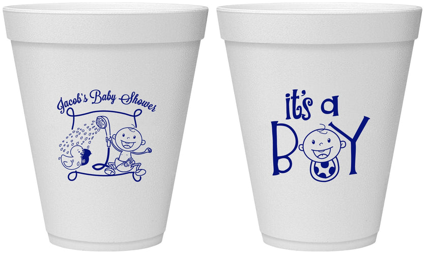 Personalized Baby Shower 12 oz Foam Cups - It’s A Boy | 90076