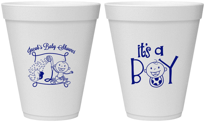 Personalized Baby Shower 12 oz Foam Cups - It’s A Boy | 90076