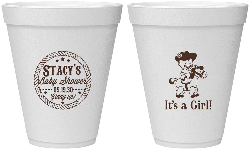 Personalized Baby Shower 12 oz Foam Cups - Horse It’s A Girl | 90077