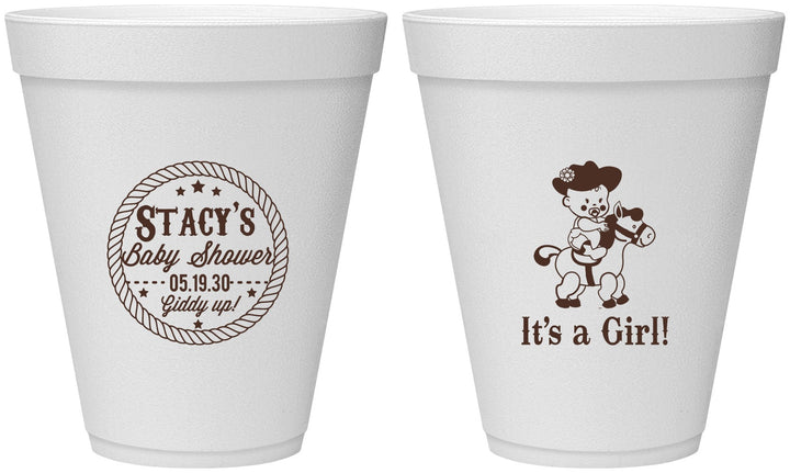 Personalized Baby Shower 12 oz Foam Cups - Horse It’s A Girl | 90077