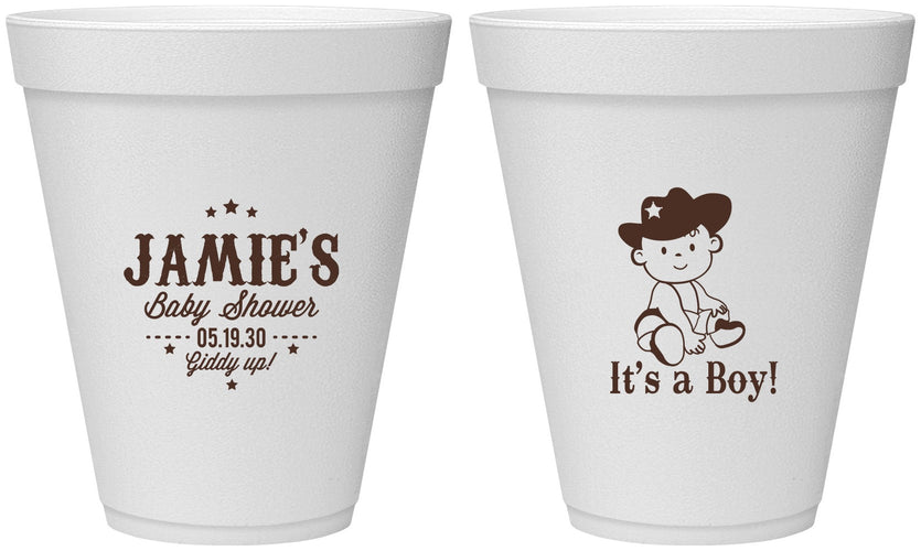 Personalized Baby Shower 12 oz Foam Cups - Cowboy It’s A Boy | 90078