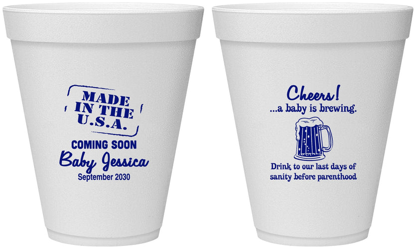 Personalized Baby Shower 12 oz Foam Cups - Made In The Usa | 90079