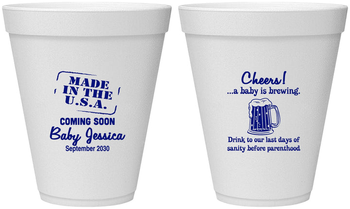 Personalized Baby Shower 12 oz Foam Cups - Made In The Usa | 90079