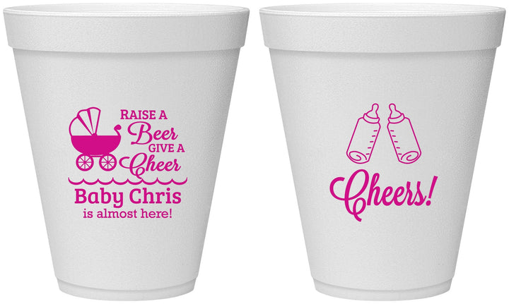 Personalized Baby Shower 12 oz Foam Cups - Raise A Beer | 90081