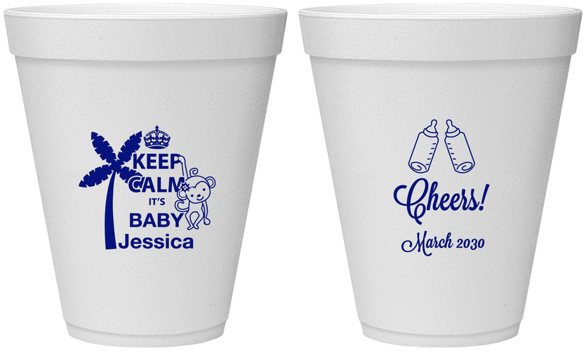 Personalized Baby Shower 12 oz Foam Cups - Baby Monkey | 90082