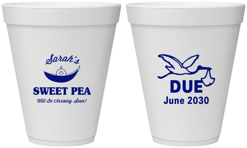 Personalized Baby Shower 12 oz Foam Cups - Sweat Pea Stork | 90084