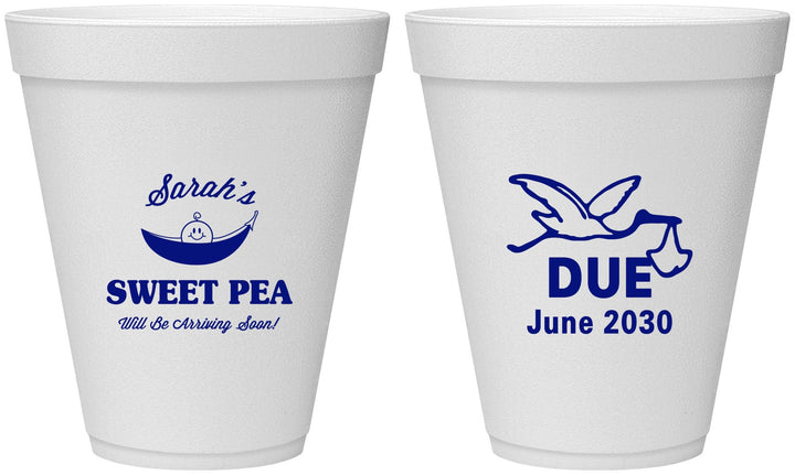 Personalized Baby Shower 12 oz Foam Cups - Sweat Pea Stork | 90084