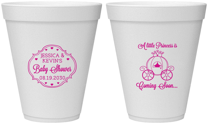 Personalized Baby Shower 12 oz Foam Cups - Princess Coming Soon | 90085