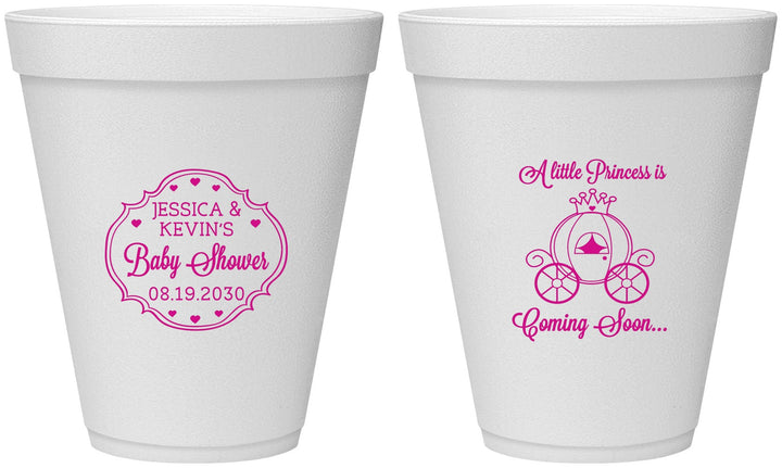 Personalized Baby Shower 12 oz Foam Cups - Princess Coming Soon | 90085