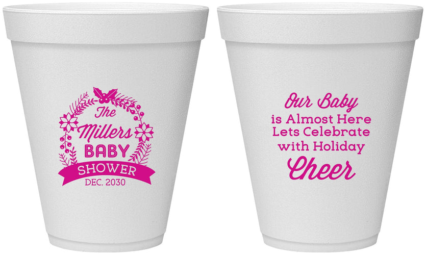 Personalized Baby Shower 12 oz Foam Cups - Holiday | 90086