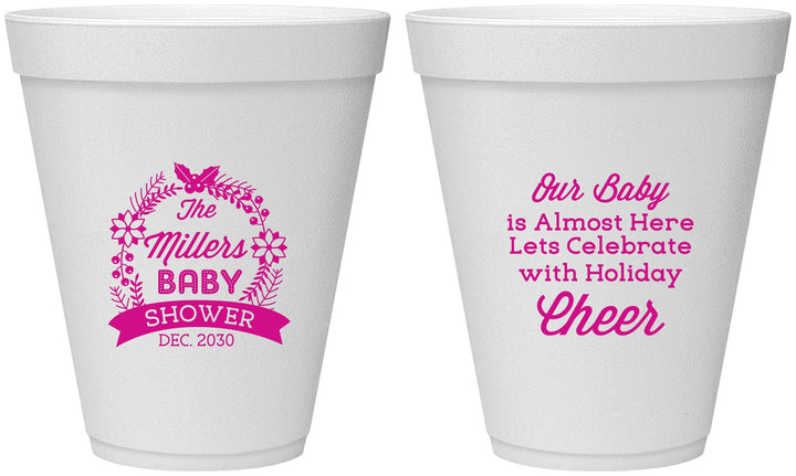 Personalized Baby Shower 12 oz Foam Cups - Holiday | 90086