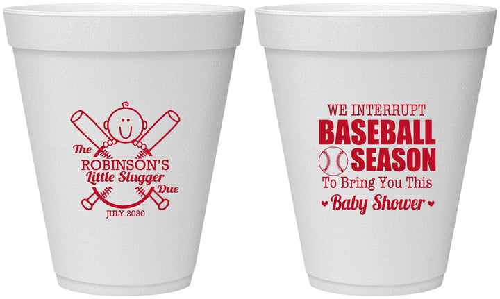 Personalized Baby Shower 12 oz Foam Cups - Baseball | 90090