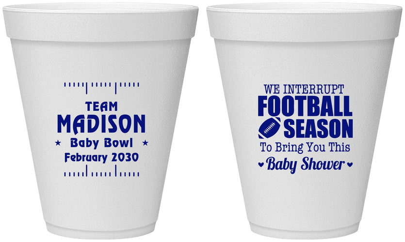 Personalized Baby Shower 12 oz Foam Cups - Football | 90091