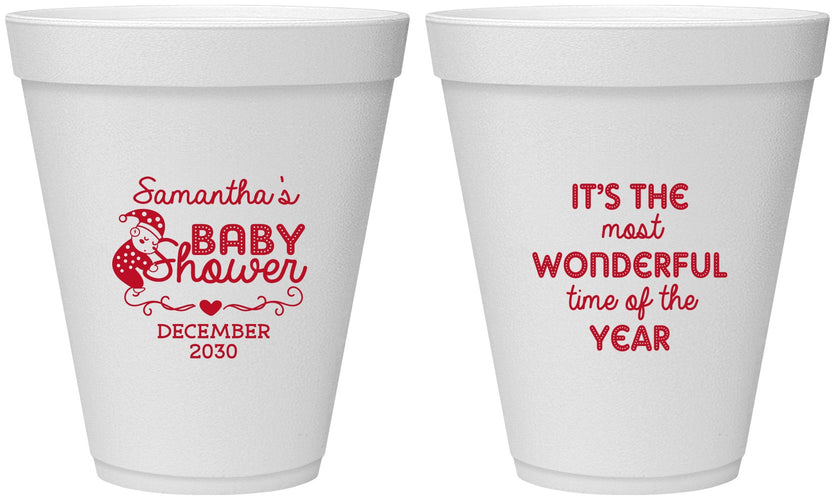 Personalized Baby Shower 12 oz Foam Cups - Christmas | 90191
