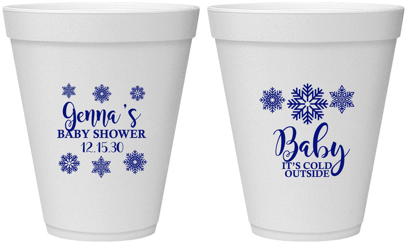 Personalized Baby Shower 12 oz Foam Cups - Christmas Snowflakes | 90192