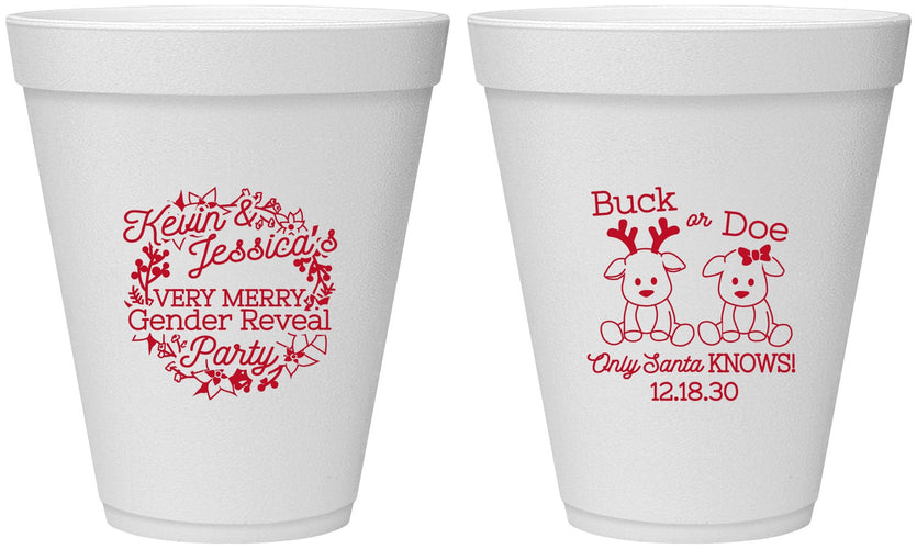 Personalized Baby Shower 12 oz Foam Cups - Christmas Gender Reveal | 90193