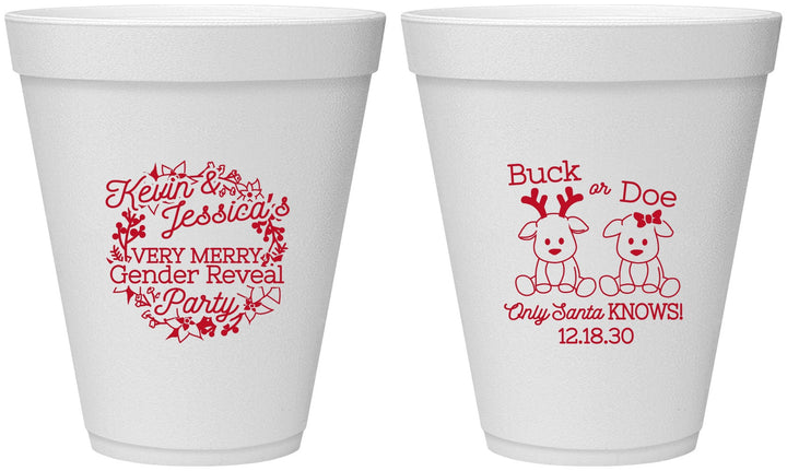 Personalized Baby Shower 12 oz Foam Cups - Christmas Gender Reveal | 90193