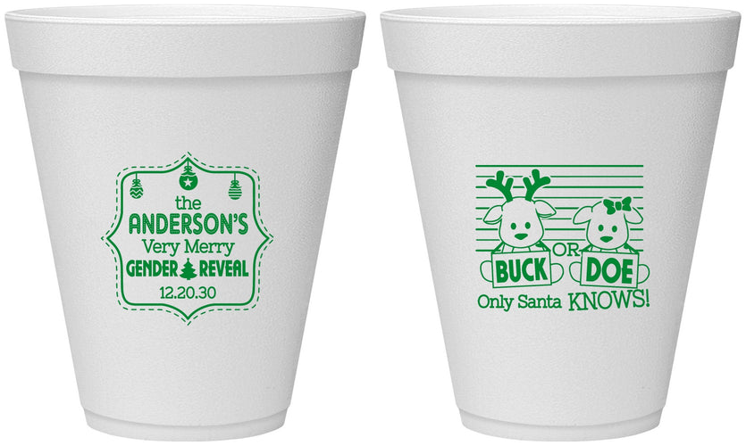 Personalized Baby Shower 12 oz Foam Cups - Christmas Gender Reveal | 90194