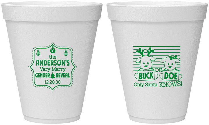 Personalized Baby Shower 12 oz Foam Cups - Christmas Gender Reveal | 90194