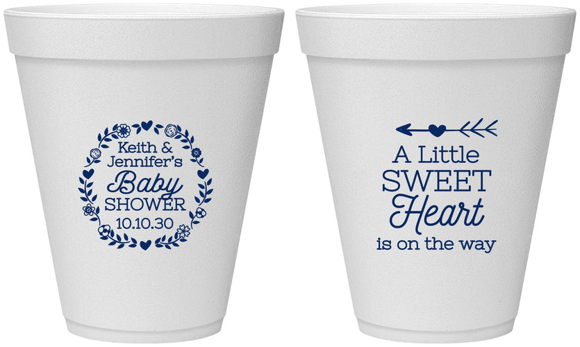 Personalized Baby Shower 12 oz Foam Cups - Little Sweet Heart | 90195