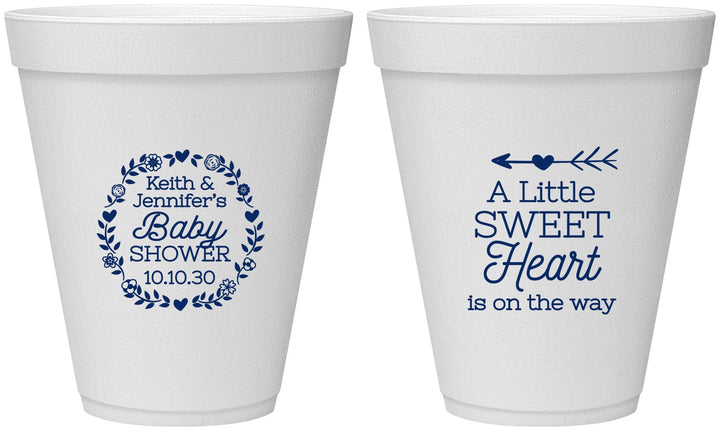 Personalized Baby Shower 12 oz Foam Cups - Little Sweet Heart | 90195