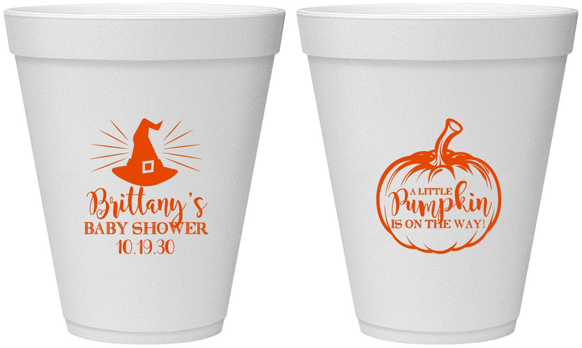 Personalized Baby Shower 12 oz Foam Cups - Little Pumpkin Halloween | 90196