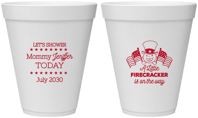 Personalized Baby Shower 12 oz Foam Cups - Little Firecracker | 90198