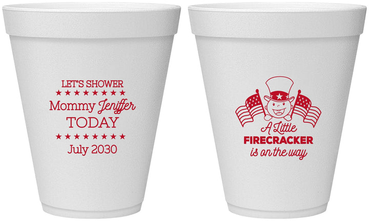 Personalized Baby Shower 12 oz Foam Cups - Little Firecracker | 90198