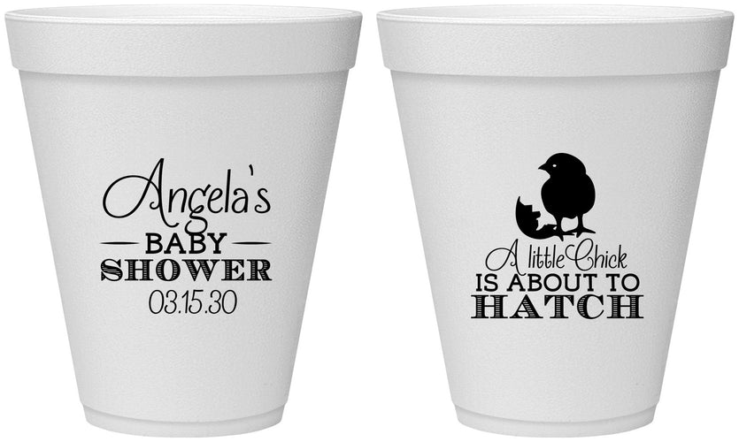 Personalized Baby Shower 12 oz Foam Cups - Chick About To Hatch | 90199