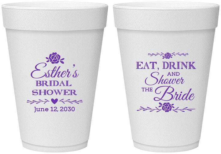 Personalized Bridal Shower 16 oz Foam Cups - Eat Drink Shower Bride | 100002