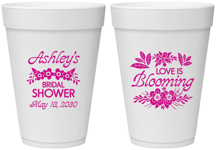 Personalized Bridal Shower 16 oz Foam Cups - Love Is Blooming | 100007