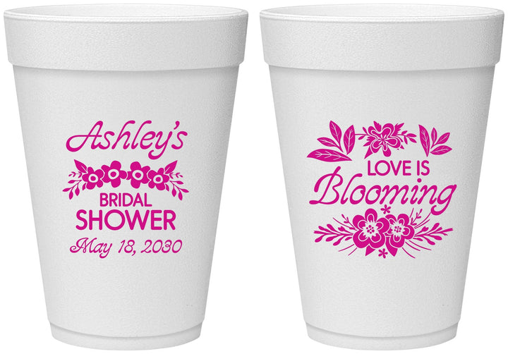 Personalized Bridal Shower 16 oz Foam Cups - Love Is Blooming | 100007