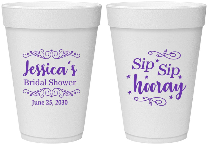Personalized Bridal Shower 16 oz Foam Cups - Sip Sip Hooray | 100016