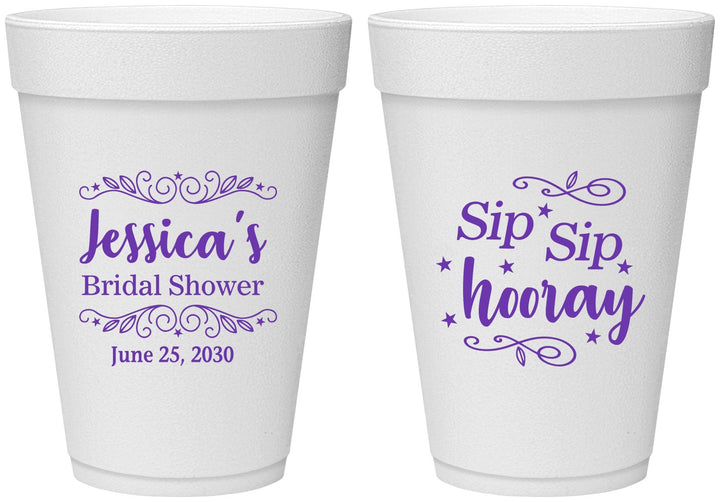 Personalized Bridal Shower 16 oz Foam Cups - Sip Sip Hooray | 100016