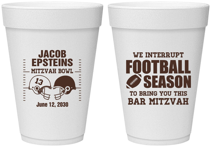 Personalized Bar Mitzvah 16 oz Foam Cups - 13th Birthday Football | 110003
