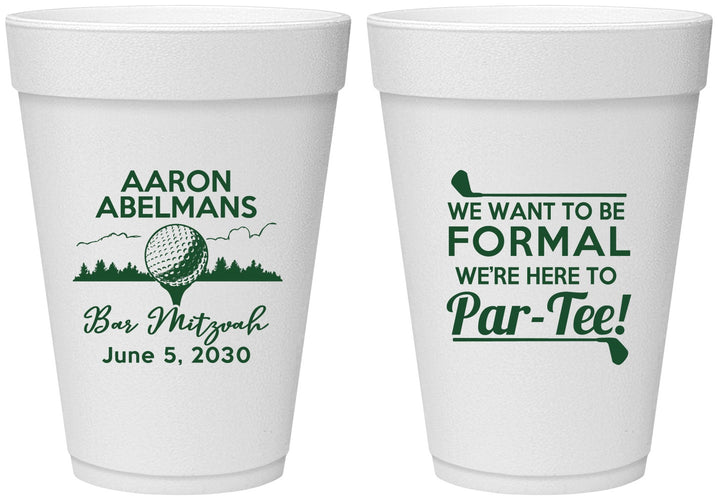 Personalized Bar Mitzvah 16 oz Foam Cups - 13th Birthday Golf | 110010