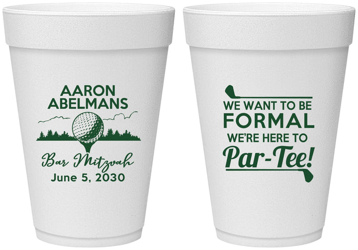 Personalized Bar Mitzvah 16 oz Foam Cups - 13th Birthday Golf | 110010