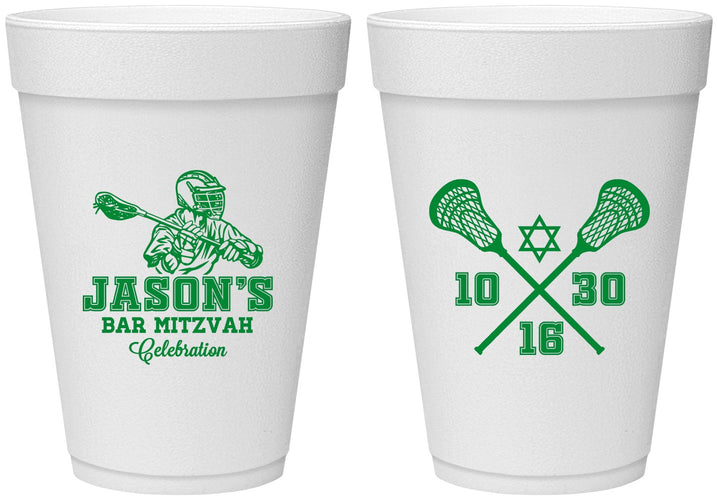 Personalized Bar Mitzvah 16 oz Foam Cups - 13th Birthday Lacrosse | 110012