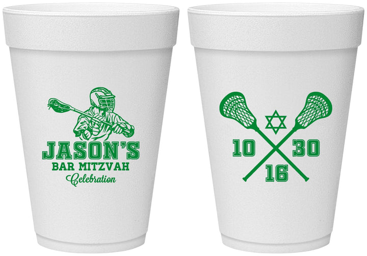 Personalized Bar Mitzvah 16 oz Foam Cups - 13th Birthday Lacrosse | 110012